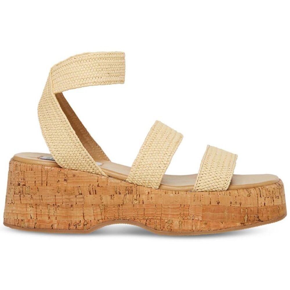 Steve Madden Womens Sashes Beige Cork Wedge Flatform Sandals Sandals - Picture 2 of 4